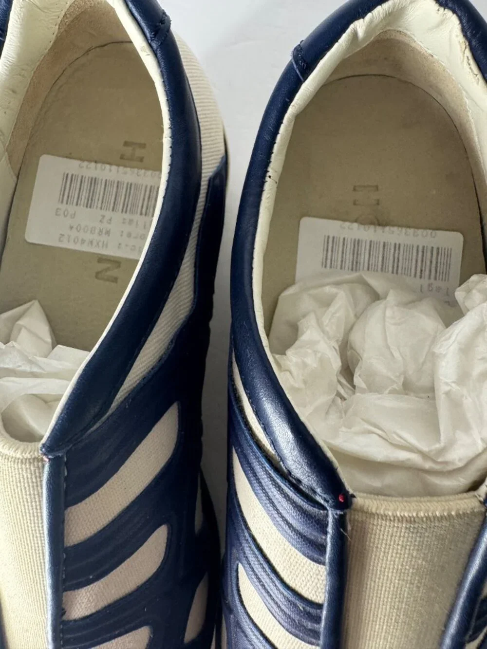 HOGAN Slip on Side Web Pull On Canvas Leather Blue White Sneakers EU 37 US 7 NIB